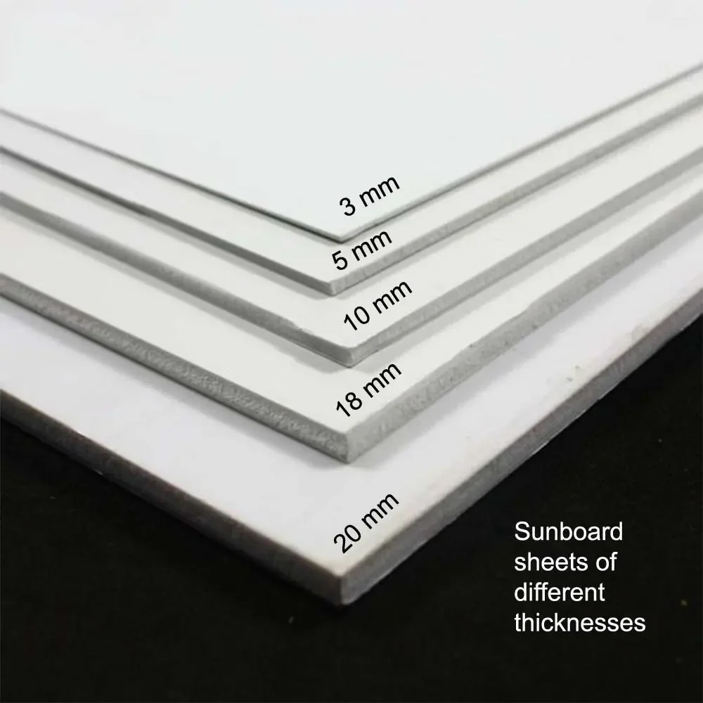 Sunboard in 2 mm, 3mm, 5mm, 8mm, 10mm, 20 mm.